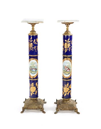 
 

Pair of blue and golden porcelain columns