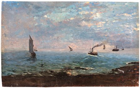 Andrea Figari
(Sassari 1858-Genova 1945)

Marina with sailing ships and vaporetto