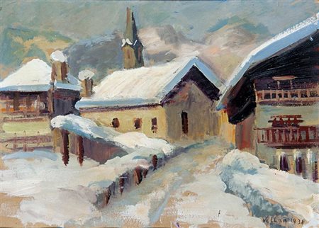 VELLAN FELICE Torino 1889 - 1976 "Gressoney" 1938 40x50 olio su cartoncino...