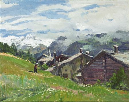 MUSSO CARLO Balangero (TO) 1907 - 1968 "Val D'Ajas- Casolari a Lignod" 40x50...