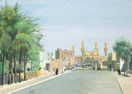 MONTI PIERO Torino 1910 - 1994 "Veduta di Baghdad" 48x68 olio su cartoncino...