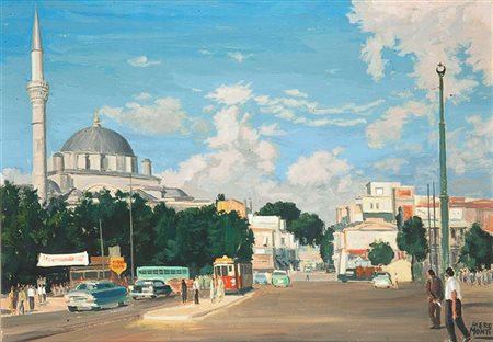 MONTI PIERO Torino 1910 - 1994 "Veduta di Baghdad" 48x69 olio su cartoncino...