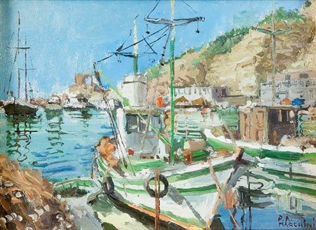 MARCHINI PAOLO ALBERTO Torino 1929 - 1977 "Alassio, il porticciolo" 18x24...