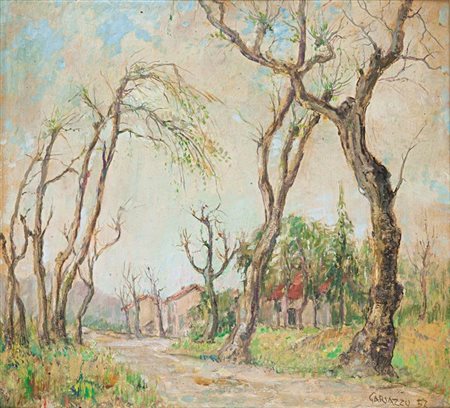 GARIAZZO PIER ANTONIO Torino 1879-1964 "Paesaggio con alberi" 1957 60x65,5...