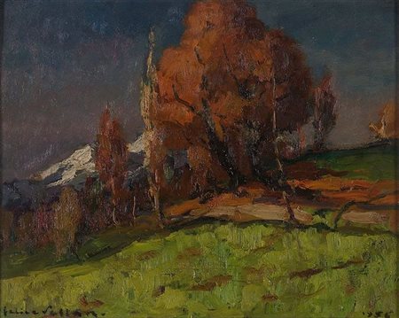 VELLAN FELICE Torino 1889 - 1976 "Autunno in Val d'Aosta" 1956 35x45 olio su...