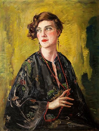 GARIAZZO PIER ANTONIO Torino 1879-1964 "Ritratto con kimono" 1928 84x65 olio...