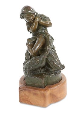 ALLOUARD HENRI EMILE 1844-1929 "Il morso delle oche" h 22 scultura in bronzo...