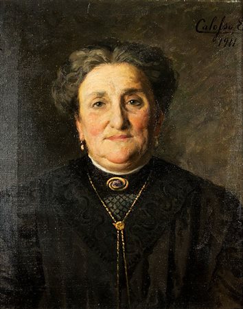 CALOSSO EDOARDO 1859-1923 "Ritratto di signora" 1911 56x45 olio su tela Opera...