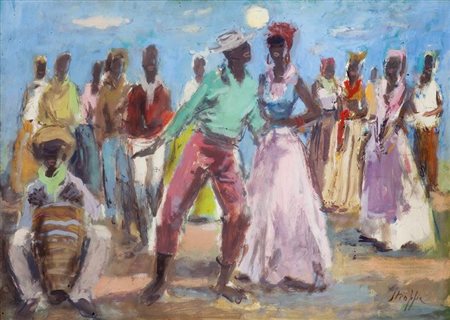 STROPPA LEONARDO Torino 1900 - 1991 "Danza africana" 50x70 olio su masonite...