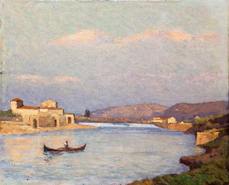 CECCONI ALBERTO Firenze 1887 - 1971 "Tramonto sull'Arno" 40x50 olio su...