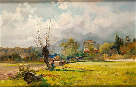 GHEDUZZI CESARE Crespellano (BO) 1894 - 1944 Torino "Paesaggio" 29,5x45 olio...