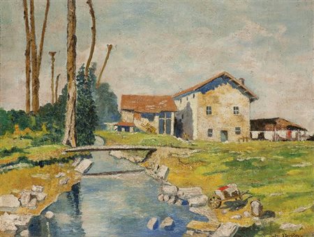 BOSIA AGOSTINO Torino 1886 - 1962 "Campagna piemontese" 590x63 olio su tela...