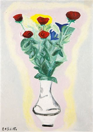 CESETTI GIUSEPPE Tuscania (VT) 1902 - 1990 "Vaso di fiori" 1967 70x50 olio su...