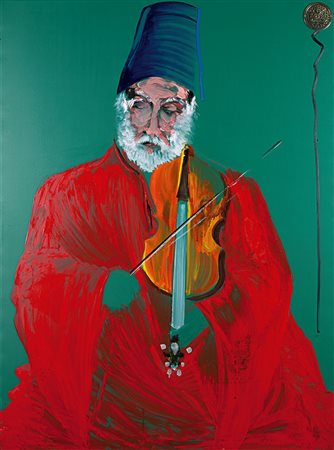 MONDINO ALDO Torino 1938 - 2005 "Il suonatore di violino" 1996 120x90 olio su...