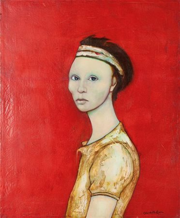 COLOMBOTTO ROSSO ENRICO Torino 1925 "Donna nel rosso" agosto 1964 60x50 olio...