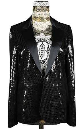 KARL LAGERFELD PER H&M Giacca nera smoking con paillettes, revers in raso...