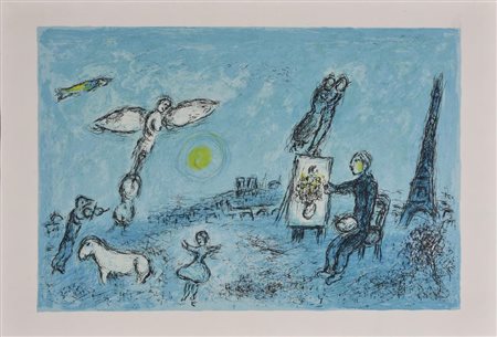 Marc Chagall LE PEINTRE ET SON DOUBLE litografia, cm 38x56, es. senza...