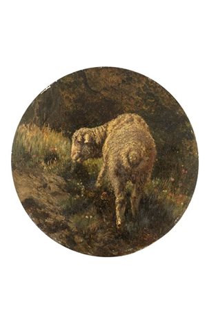 Filippo Palizzi "La pecora" 
olio su tavola rotonda (d cm 26.5) 
Firmato in bass