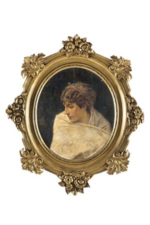 Pietro Pajetta "Ritratto femminile" 1884
olio su tavola ovale (cm 60x50)
Firmato