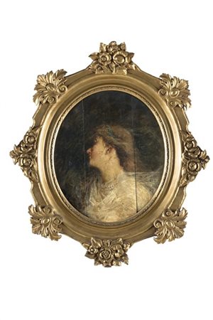 Pietro Pajetta "Ritratto femminile" 1885
olio su tavola ovale (cm 60x50)
Firmato