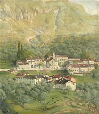 Gino Boccasile "Paese Carsico" 
olio su tela (cm 71x65)
Firmato in basso a sinis