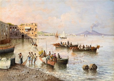 Giuseppe Carelli "Golfo di Napoli" 
olio su compensato (cm 25x35)
Firmato in bas