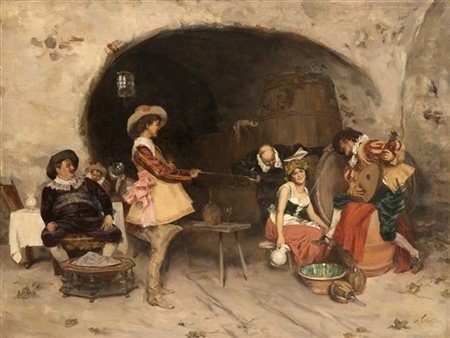 Francesco Vinea "Alla più bella" 
olio su tela (cm 67,5x90)
Firmato e locato Fir