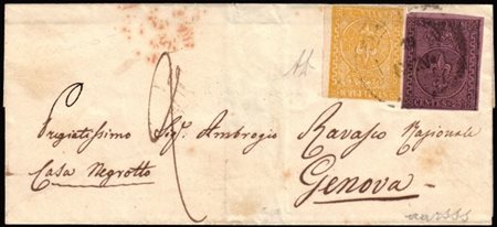 PARMA 1855 (10 gen.)
Lettera da Parma per Genova, affrancata per 40c. con 25c.