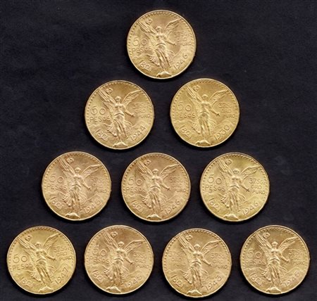 MESSICO 
Lotto formato da 10 "50 pesos" in oro.