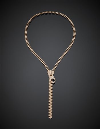 Collier in oro rosa e diamanti a guisa di zip per complessivi ct. 2,16 circa, g