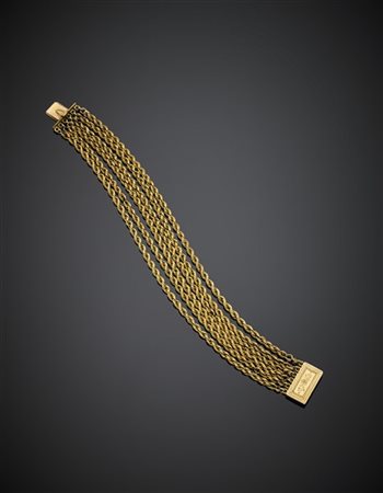 Bracciale in oro giallo a cinque fili di maglia a fune con chiusura incisa, g 2