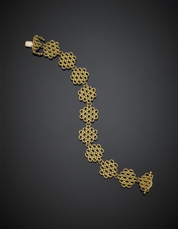 Bracciale in oro giallo modulare con maglia zigrinata g 26,62, lungh. cm 18,30