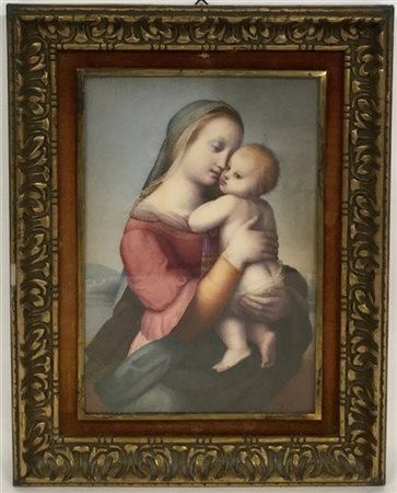 Firma indecifrata ''madonna con bambino'' tecnica mista su cartoncino (cm 29x20