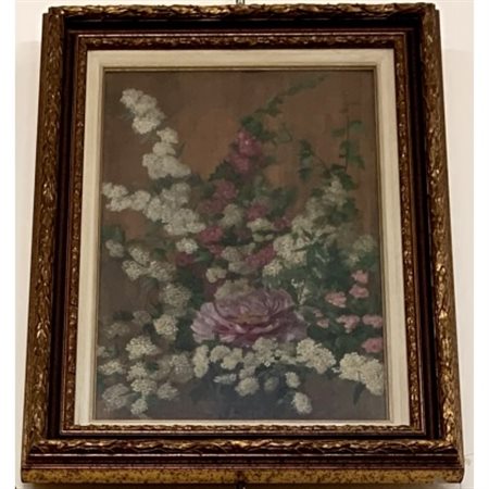 Ignoto ''fiori'' olio su tavola (cm 60x38) in cornice