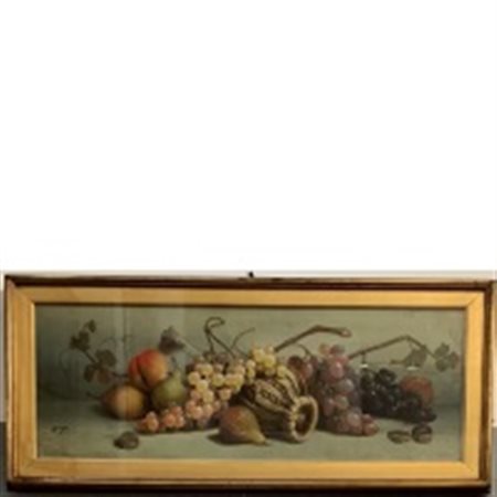 Firma indecifrata coppia di nature morte con frutta, olio su tela (cm 28x76) un