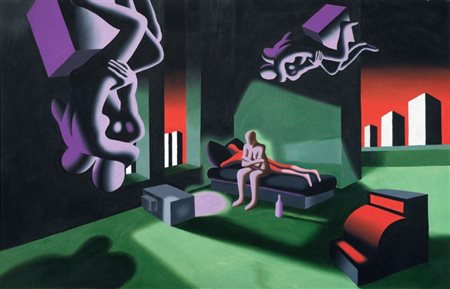 Mark Kostabi Los Angeles 1960 The Green Room, 1988 Olio su tela, cm. 137x213...
