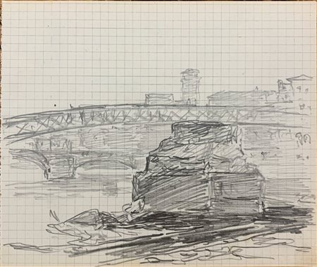 GALIELO CHINI (1873-1956) - Firenze: ponti sull'Arno, 1944