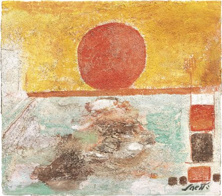 Bruno Saetti Bologna 1902 - 1984 Sole Affresco su tela, cm. 26,5x30,5 Firma...