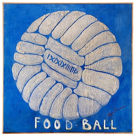 Aldo Mondino "Food-Ball" 1971
zucchero su carta intelata
cm 140x140
Firmato in b