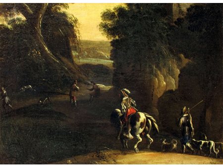 Scuola fiamminga (XVII secolo) Ritorno dalla caccia Olio su tela Misure...