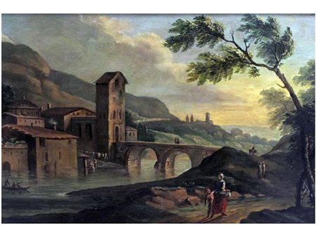 Seguace di Domenico Pecchio (1687-1760) Serie di sei paesaggi Olio su tavola...