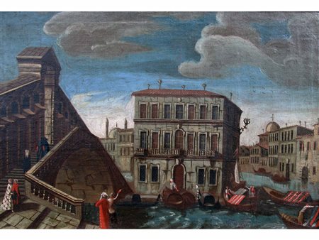 Circolo di Gabriele Bella (Venezia 1730 - 1799) Ponte di Rialto Olio su tela...