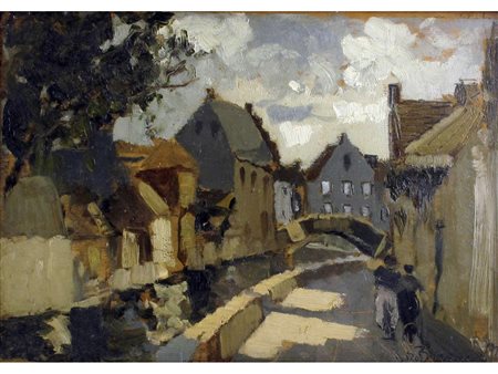 Domenico De Bernardi (Besozzo, 1892-1963) Bruges (Belgio) Olio su tavola...