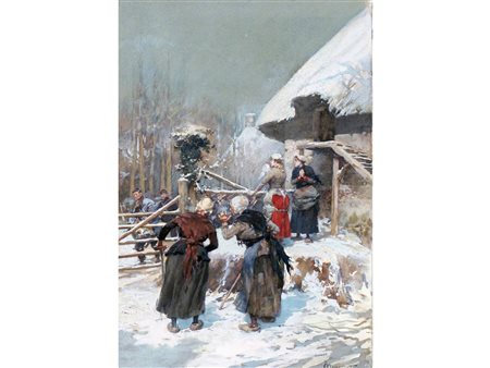 Ludovico Marchetti (Roma 1853-Parigi 1909) Contadini e soldati in una cascina...