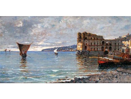 Giuseppe Carelli (Napoli 1858-Portici 1921) Vista di palazzo Donn'Anna Olio...