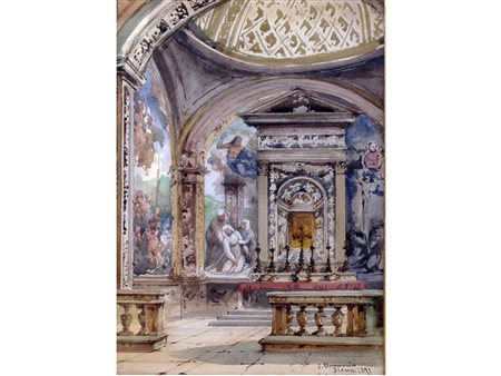 Gabriele Carelli (Napoli 1818-1910) Chiesa di San Domenico a Siena Acquarello...