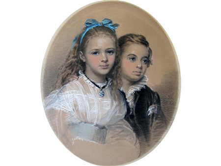 Alessandro Ossani (XIX-XX) Ritratto di due bambini Pastello e matita su carta...