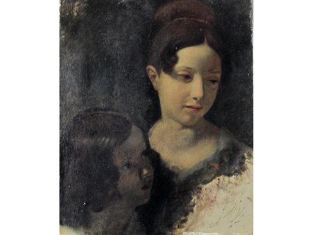 Anonimo italiano del XIX secolo Le sorelle Olio su tela Non firmato Misure...