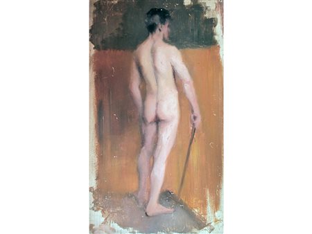 Anonimo dell'inizio del XX secolo Nudo maschile Olio su cartoncino Misure...