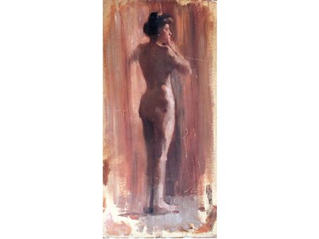 Anonimo dell'inizio XX secolo Nudo femminile Olio su cartoncino Misure...
